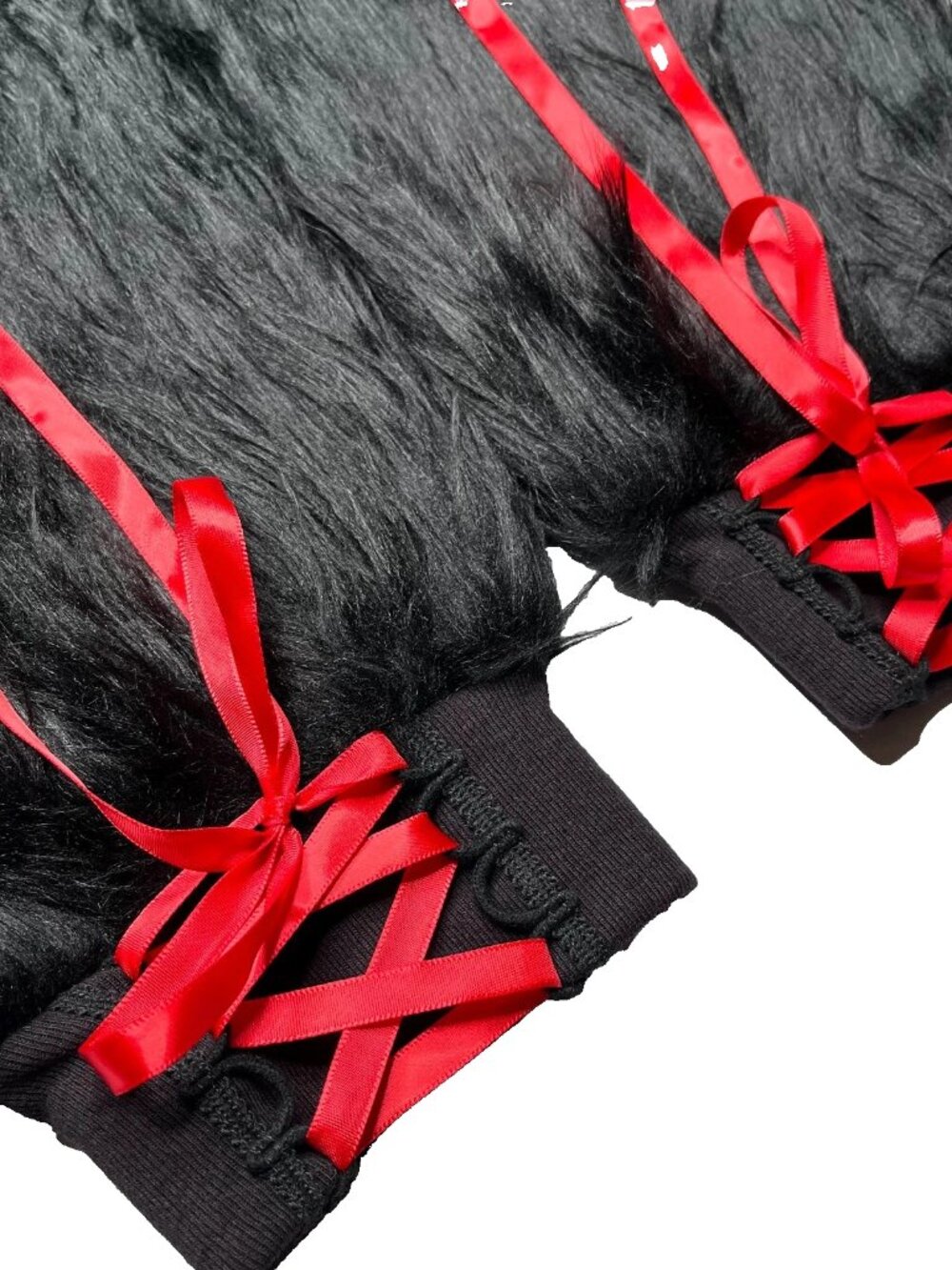 Black Fur Leg Warmers Flared Boot Covers Red Corset Legwarmers Goth Clothing Psy